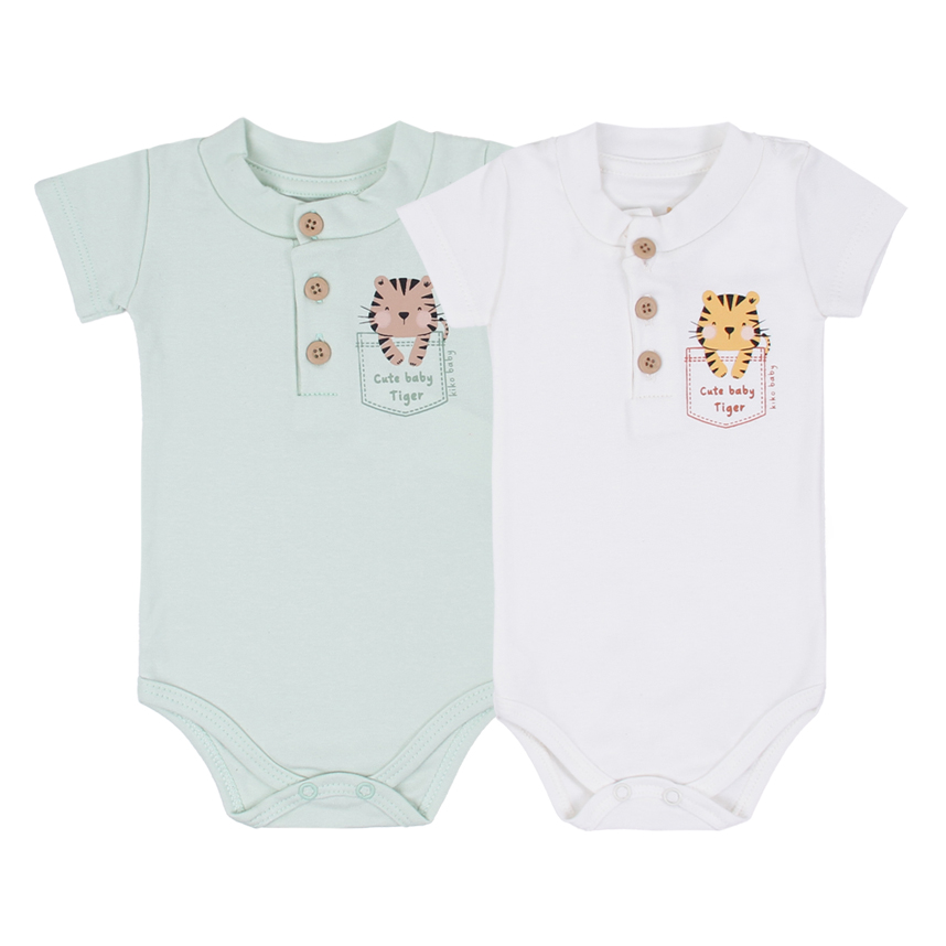 Kit Body Bebê Kiko Baby Manga Curta Estampa Tigre 2 Peças