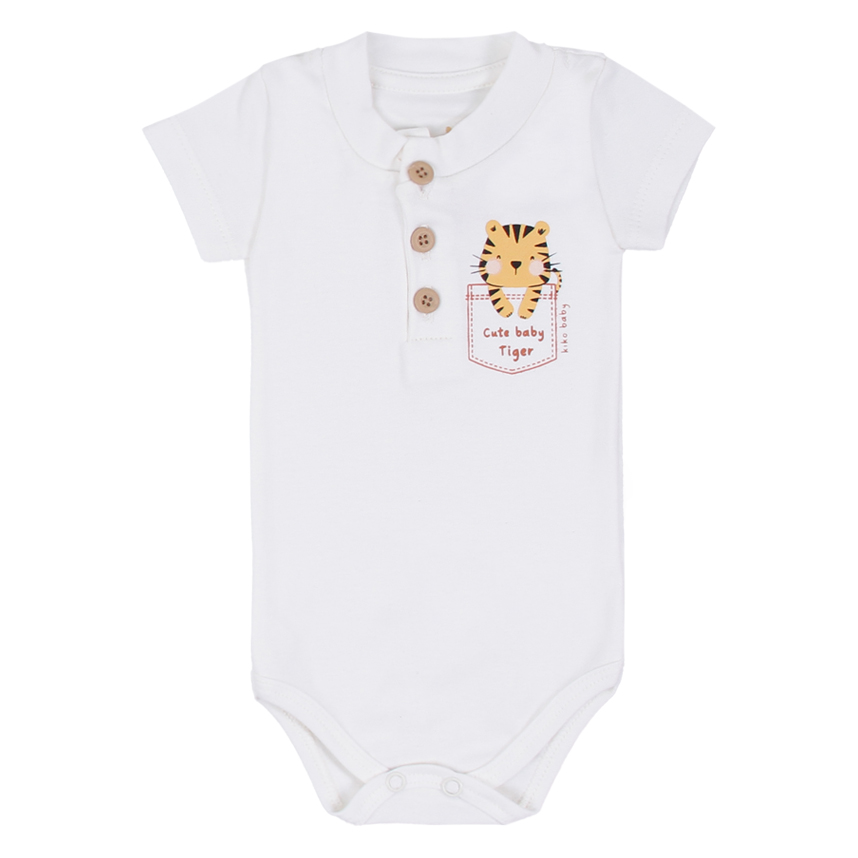 Kit Body Bebê Kiko Baby Manga Curta Estampa Tigre 2 Peças