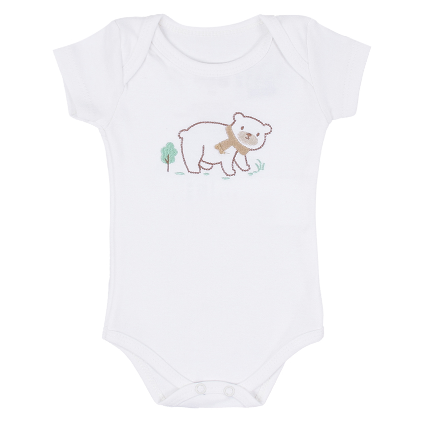 Kit Body Bebê Kiko Baby Manga Curta Bordado Urso 3 Peças