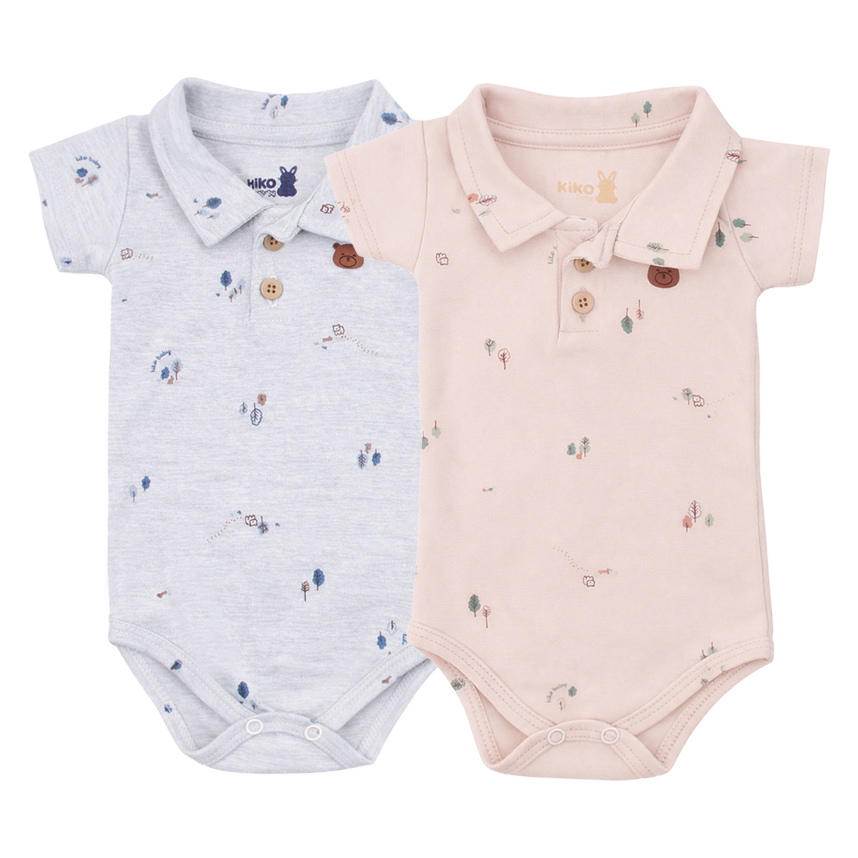 Kit Body Bebê Kiko Baby Manga Curta Estampa Floresta 2 Peças