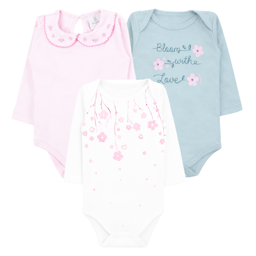 Kit Body Kiko Baby Em Suedine Estampa Flor 3 Peças