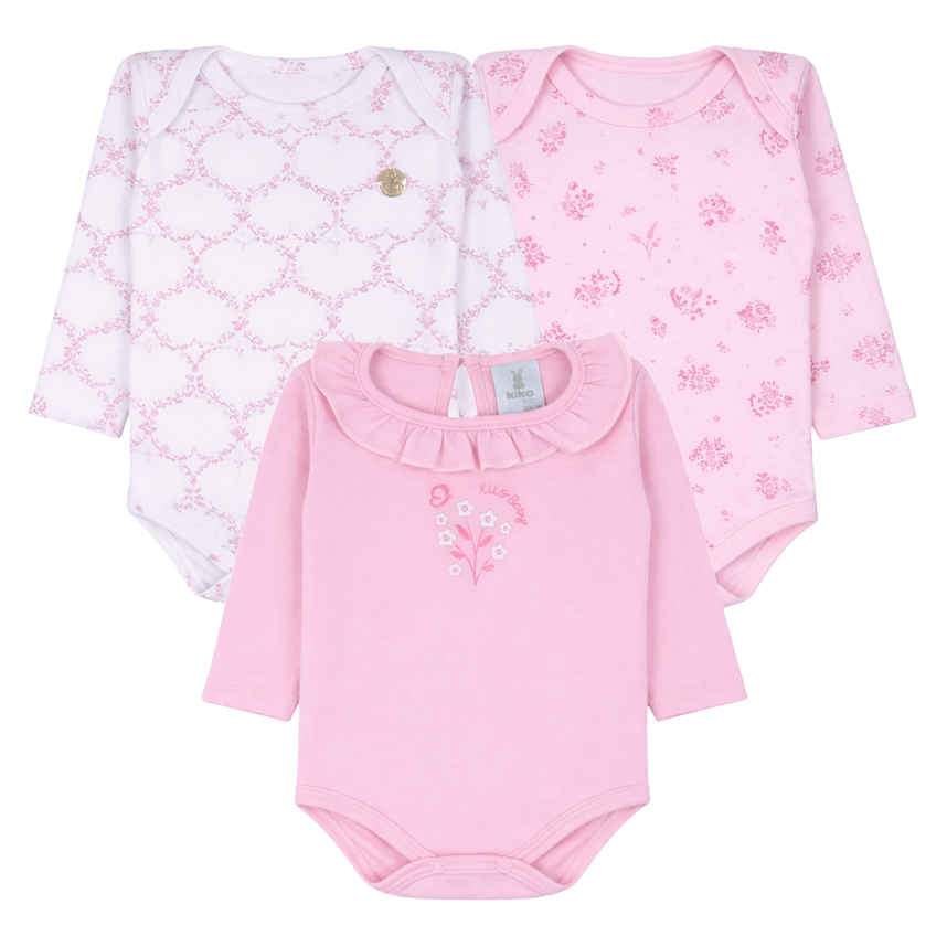 Kit Body Longo Kiko Baby Em Suedine Estampa Coração 3 Peças