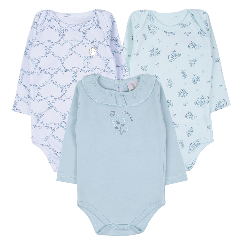 Kit Body Kiko Baby Em Suedine Estampa Flor Coração 3 Peças