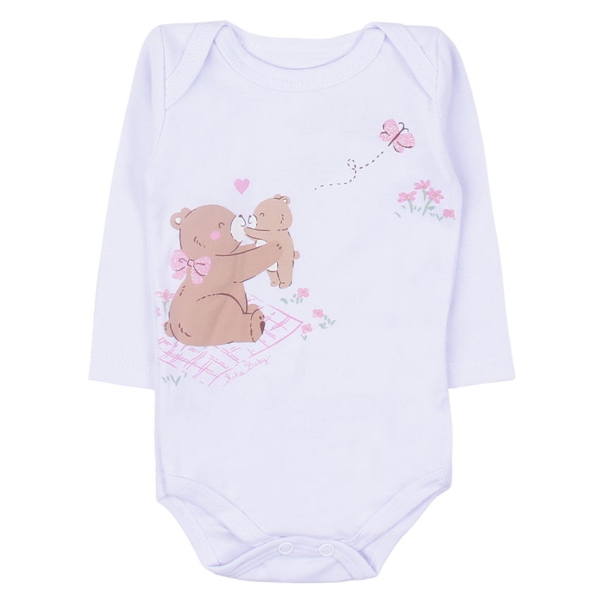 Kit Body Bebê Kiko Baby Manga Longa Estampa Ursa 3 Peças