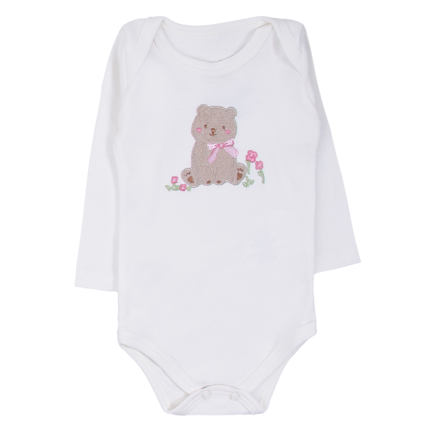 Kit Body Bebê Kiko Baby Manga Longa Bordado Ursa 3 Peças