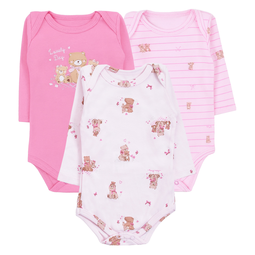 Kit Body Bebê Kiko Baby Manga Longa Estampa Ursinhos 3 Peças