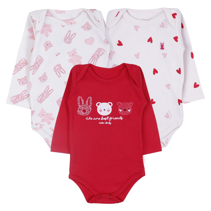 Kit Body Bebê Kiko Baby Manga Longa Estampa Bichos 3 Peças
