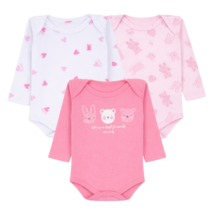 Kit Body Bebê Kiko Baby Manga Longa Estampa Bichos 3 Peças