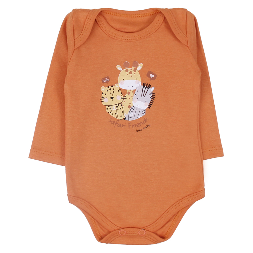 Kit Body Bebê Kiko Baby Manga Longa Amigos Safari 3 Peças