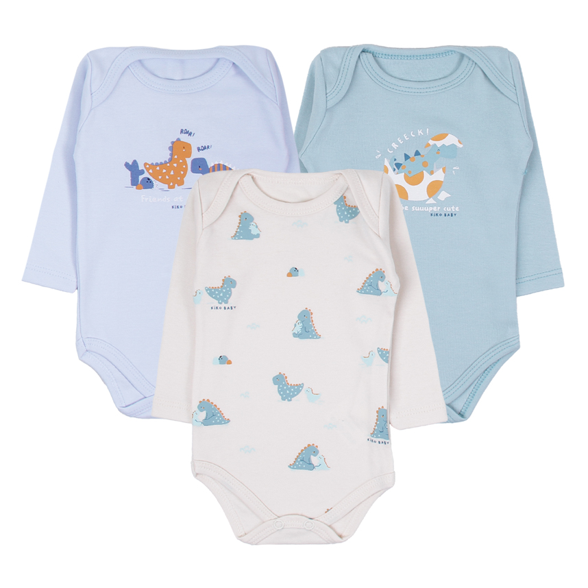 Kit Body Bebê Kiko Baby Manga Longa Dino 3 Peças