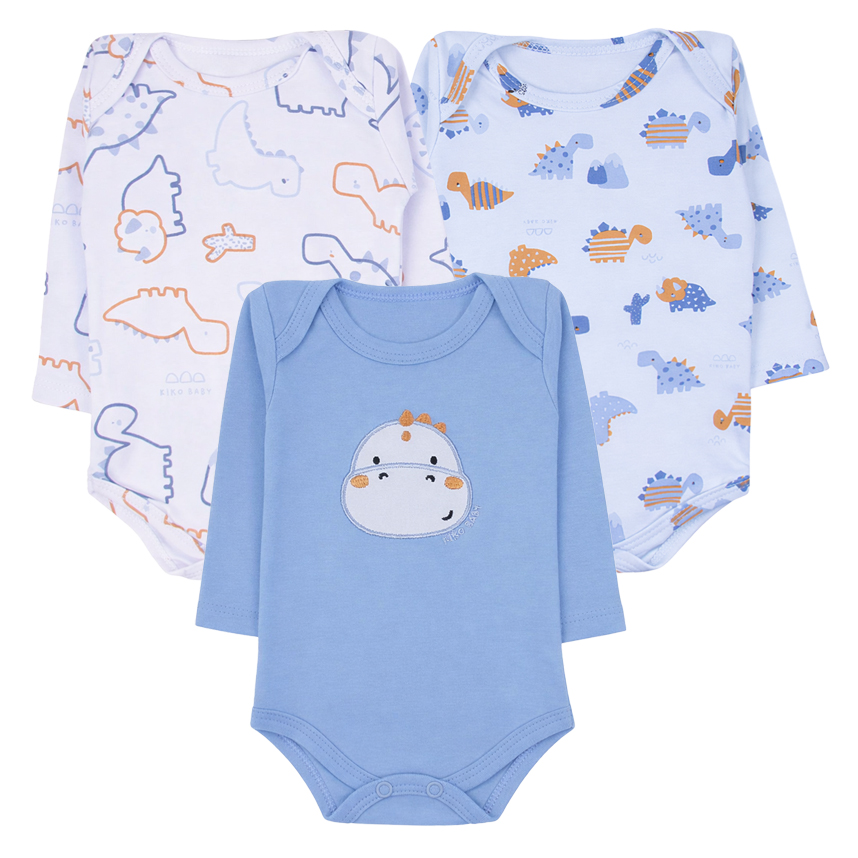Kit Body Bebê Kiko Baby Manga Longa Dinossauro 3 Peças