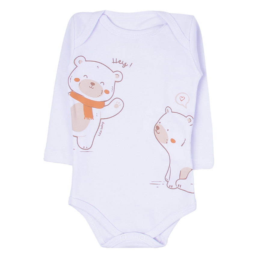 Kit Body Bebê Kiko Baby Manga Longa Estampa Urso 3 Peças