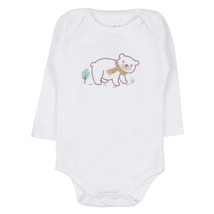 Kit Body Bebê Kiko Baby Manga Longa Bordado Urso 3 Peças