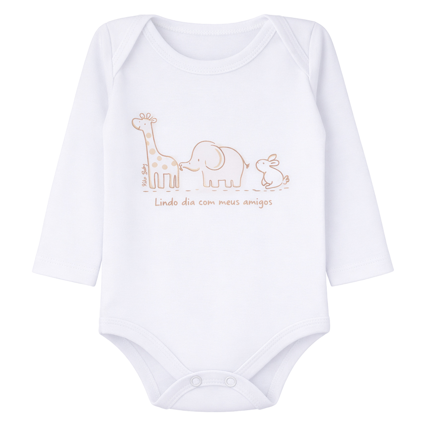 Kit Body Bebê Kiko Baby Manga Longa Estampa Bichos 3 Peças