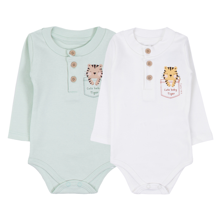 Kit Body Bebê Kiko Baby Manga Longa Estampa Tigre 2 Peças