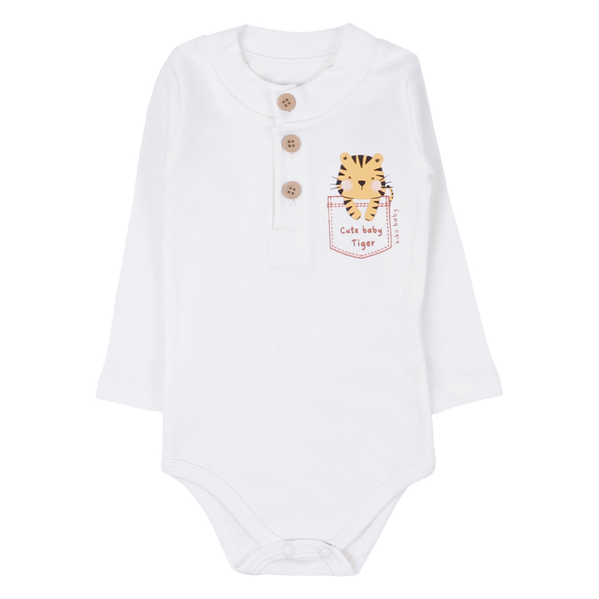 Kit Body Bebê Kiko Baby Manga Longa Estampa Tigre 2 Peças
