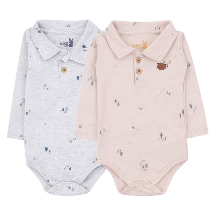 Kit Body Bebê Kiko Baby Manga Longa Estampa Floresta 2 Peças