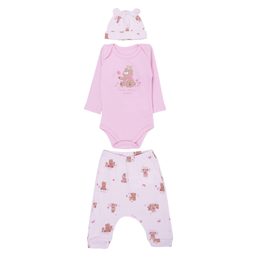 Conjunto Bebê Kiko Baby Menina Estampa Urso Com 3 Peças