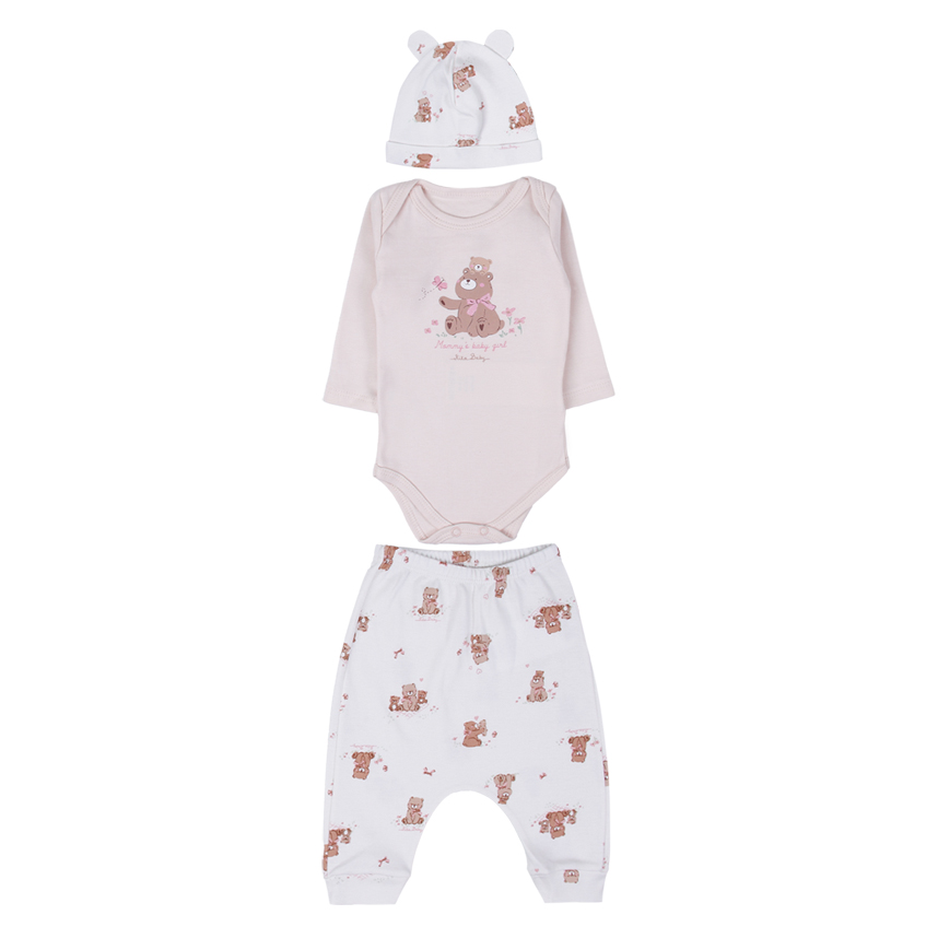 Conjunto Bebê Kiko Baby Menina Estampa Urso Com 3 Peças