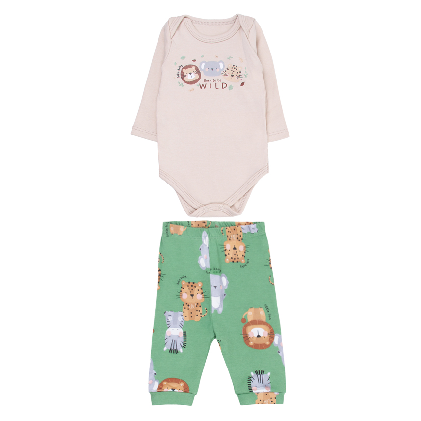 Conjunto Bebê Kiko Baby Body Manga Longa E Calça Safari