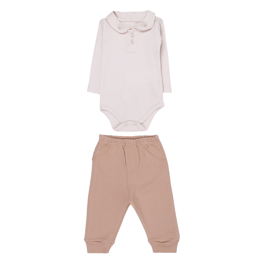 Conjunto Bebê Kiko Baby Body Gola Polo Bordado Urso E Calça