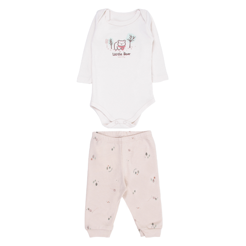 Conjunto Bebê Kiko Baby Body Estampa Urso Floresta E Calça
