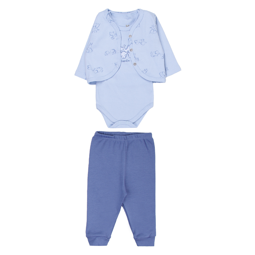 Conjunto Bebê Kiko Baby Estampa Bichos Em Suedine 3 Peças