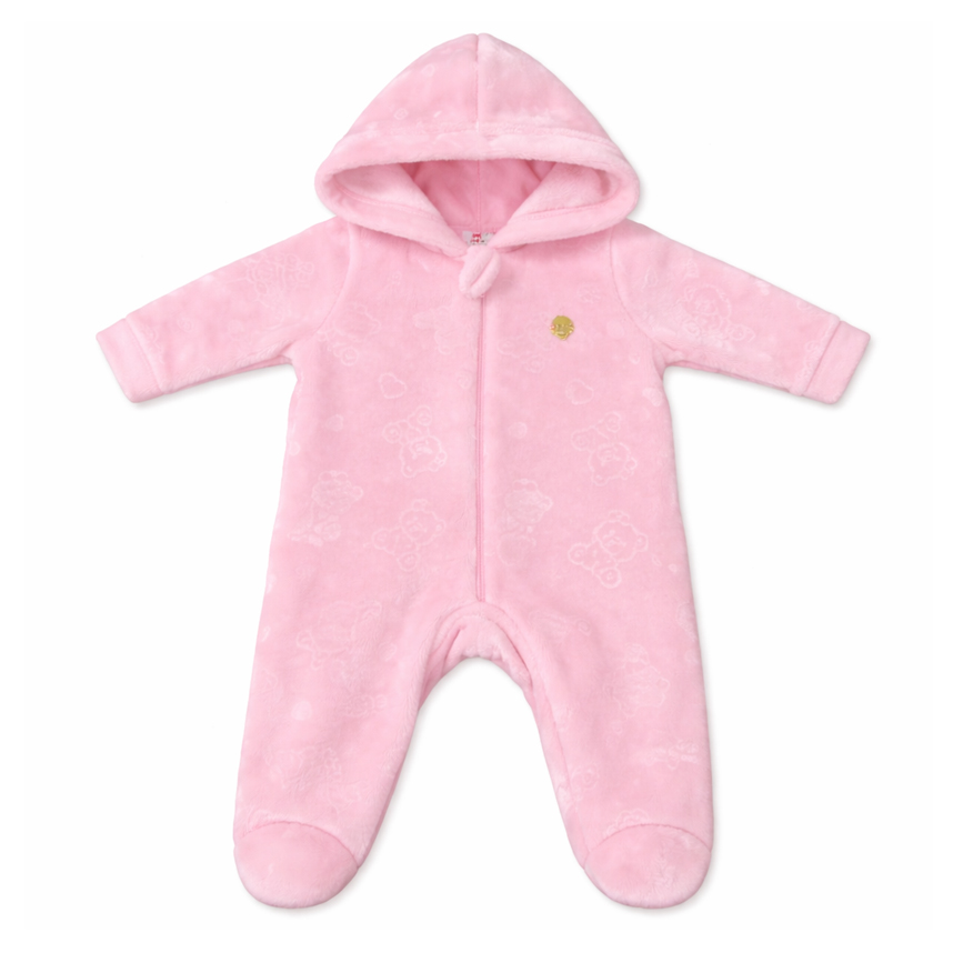 Macacão Longo Bebê Kiko Baby Fleece Estampa Ursa Com Capuz