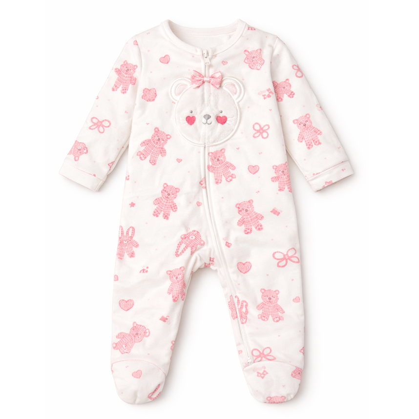 Macacão Longo Bebê Kiko Baby Bordado Bichinho Em Suedine