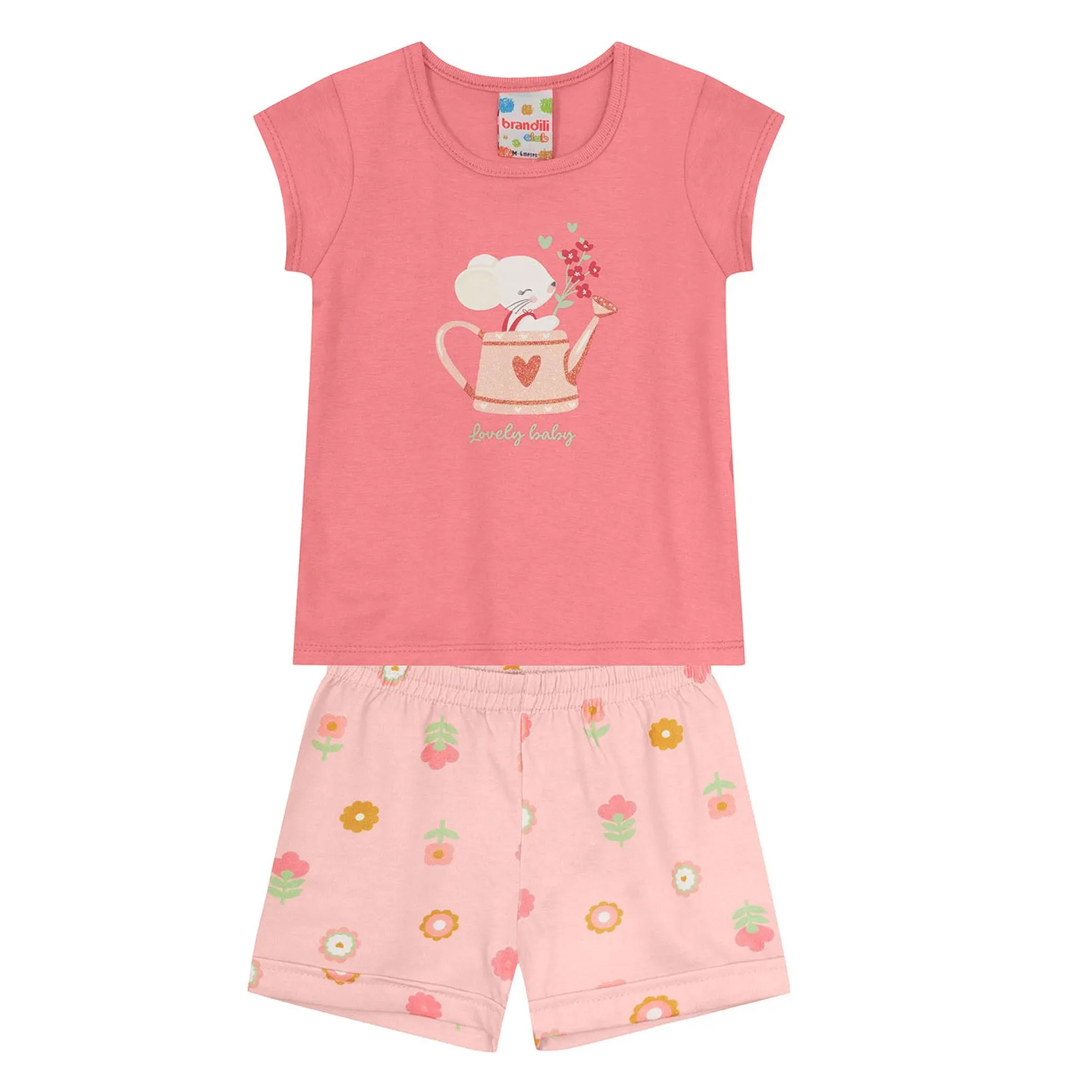 Conjunto Bebê Brandili Blusa Estampa Ratinha E Short