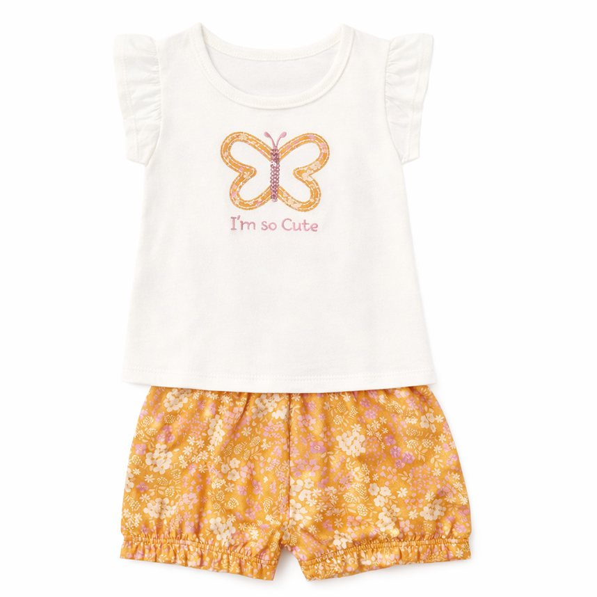 Conjunto Bebê Brandili Blusa Bordada Paetê E Short