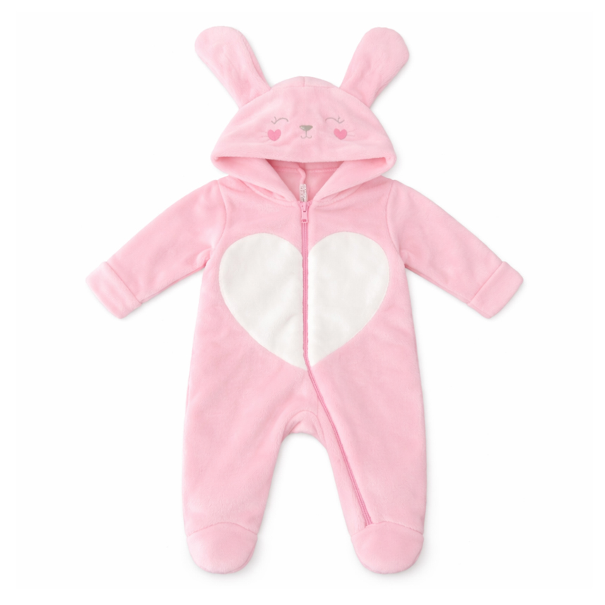 Macacão Longo Bebê Kiko Baby Fleece Bordado Coelha