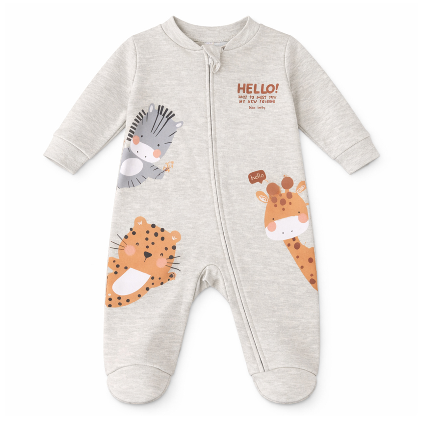 Macacão Longo Bebê Kiko Baby Estampa Safari Em Suedine