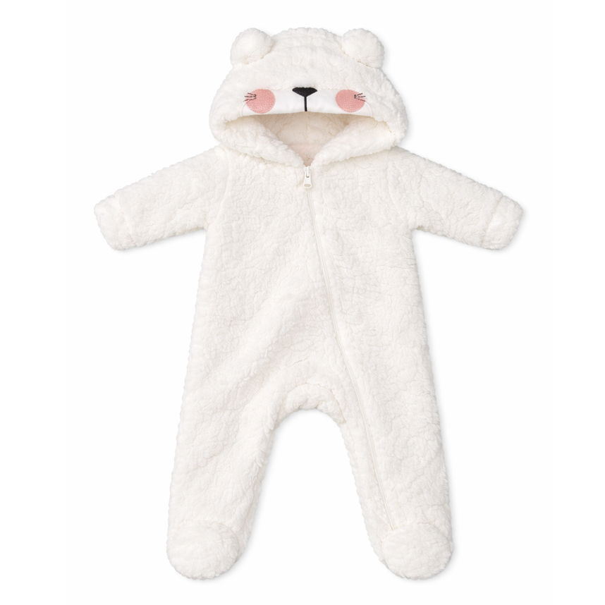 Macacão Longo Bebê Kiko Baby Sherpa Com Capuz Bordado Urso