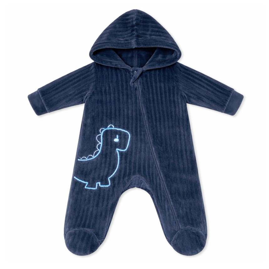 Macação Longo Bebê Kiko Baby Fleece Dino Com Capuz