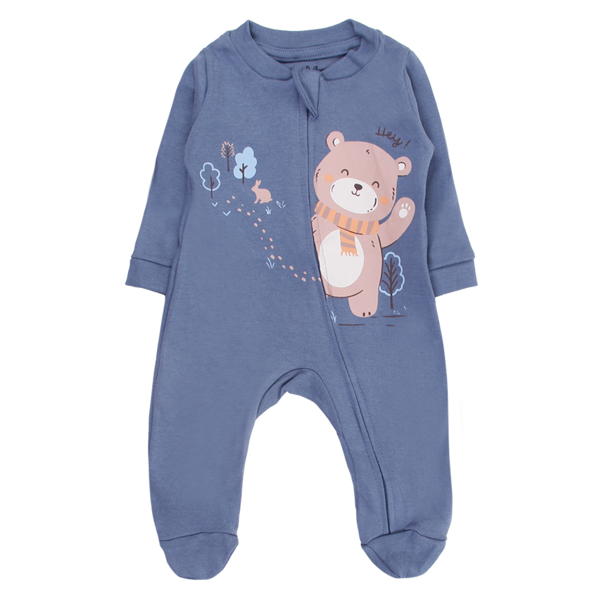 Macacão Longo Bebê Kiko Baby Em Suedine Estampa Urso