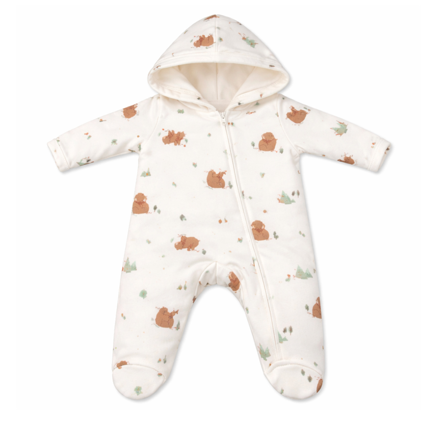 Macacão Longo Bebê Kiko Baby Com Capuz Estampa Ursos