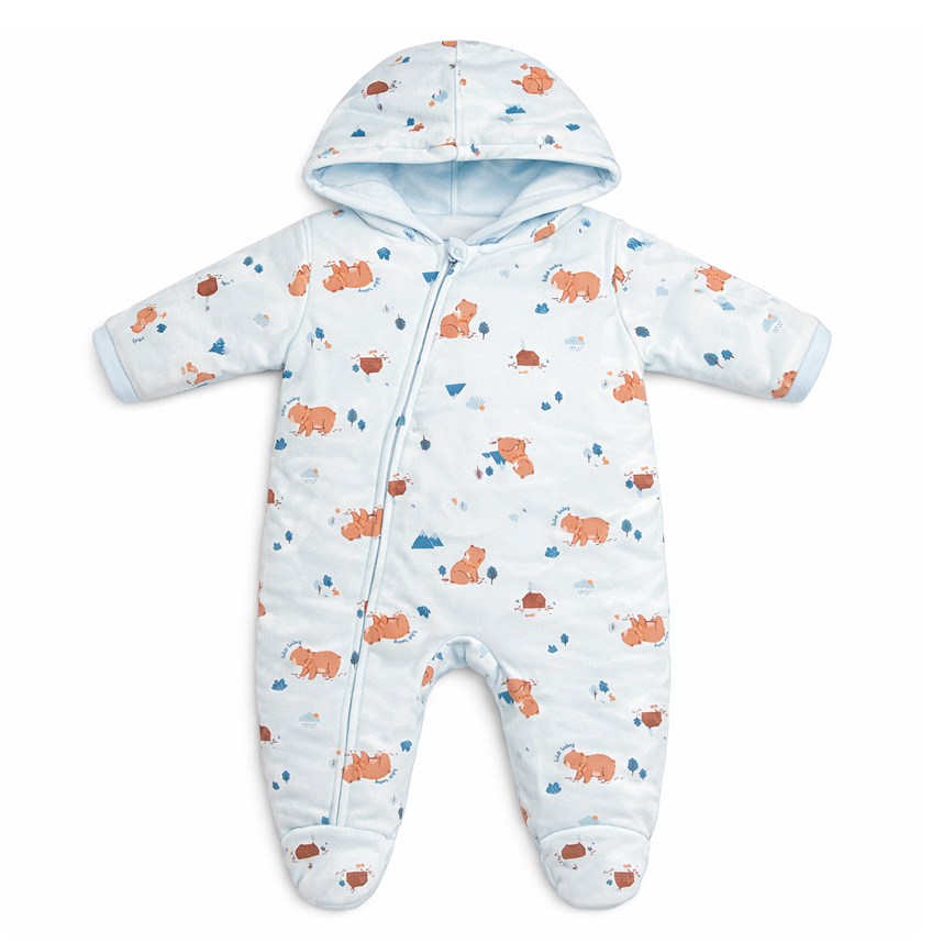 Macacão Longo Bebê Kiko Baby Com Capuz Estampa Ursos