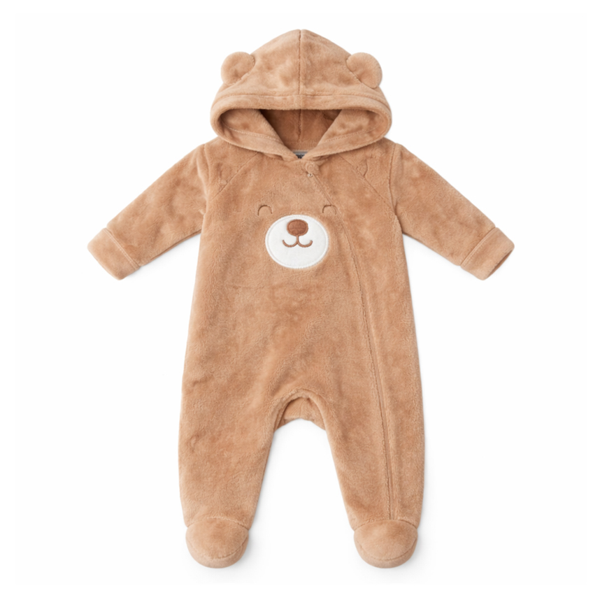 Macacão Longo Bebê Kiko Baby Pelo Fleece Bordado Urso