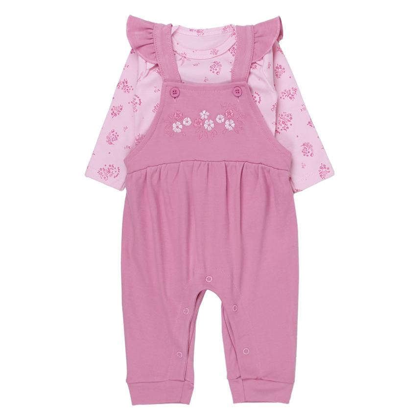 Macacão Longo E Body Bebê Kiko Baby Estampa Flor 2 Peças