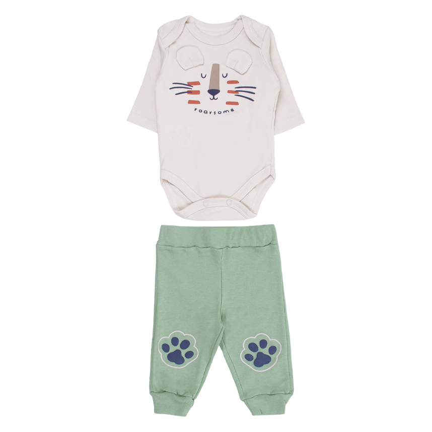 Conjunto Bebê Iaze Body Manga Longa Aplique Ursa e Calça