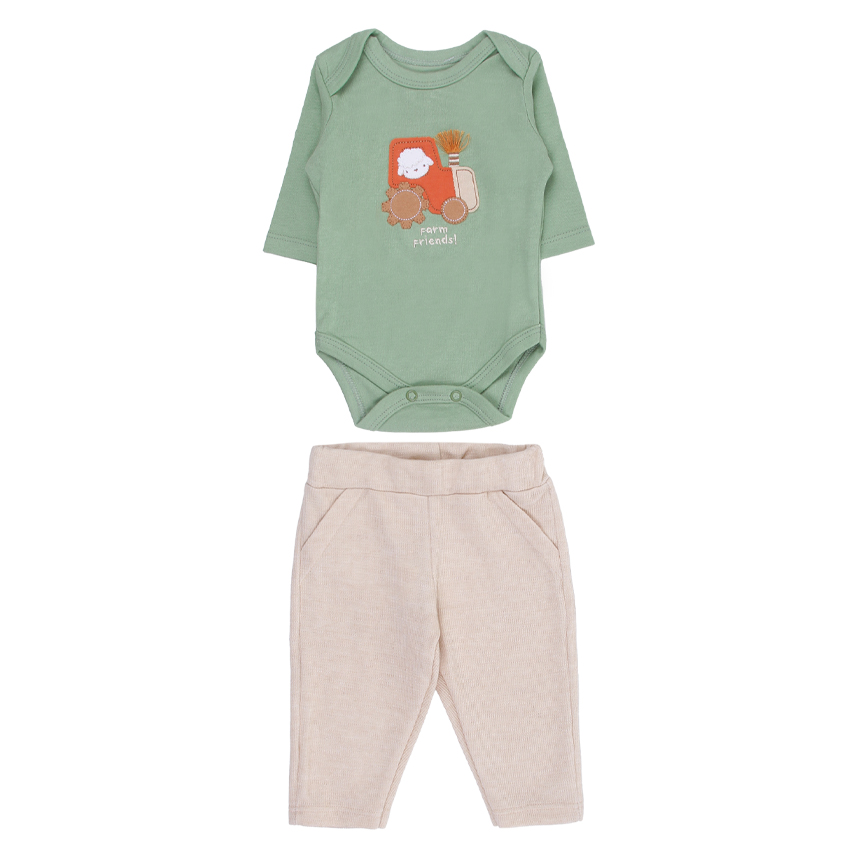 Conjunto Bebê Iaze Body Manga Longa Estampa Trator e Calça