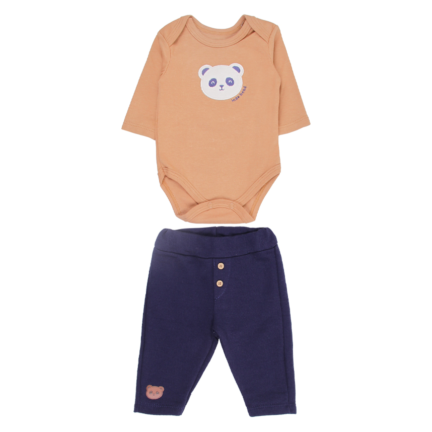 Conjunto Bebê Iaze Body Manga Longa Estampa Panda e Calça