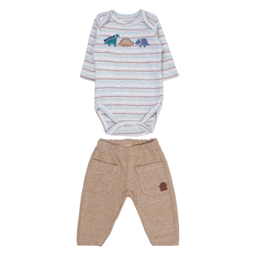Conjunto Bebê Iaze Body Manga Longa Dinossauro e Calça