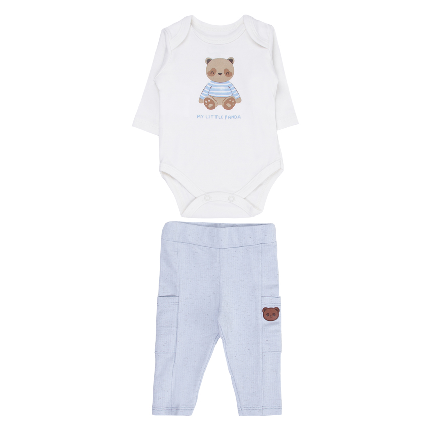Conjunto Bebê Iaze Body Manga Longa Estampa Panda e Calça