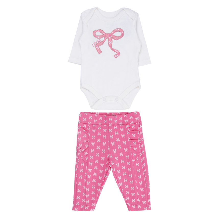 Conjunto Bebê Iaze Body Manga Longa Bordado Laço e Calça