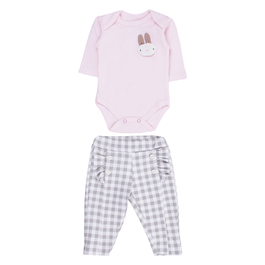 Conjunto Bebê Iaze Body Manga Longa Aplique Coelho e Calça