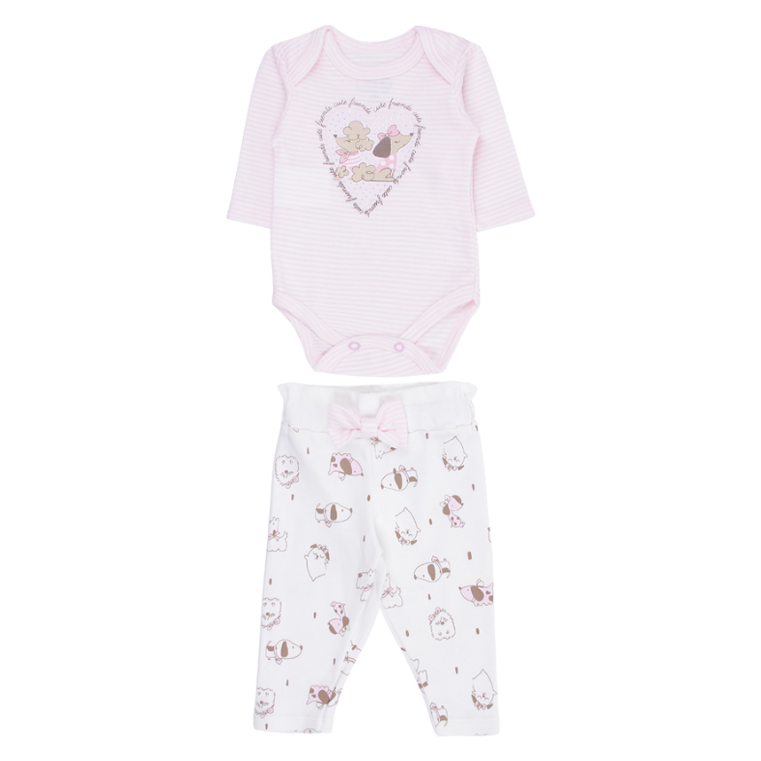 Conjunto Bebê Iaze Body Estampa Coração Dog e Calça