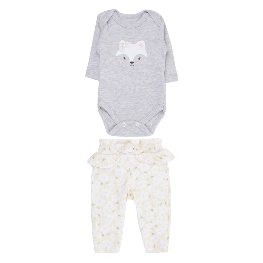 Conjunto Bebê Iaze Body Manga Longa Estampa Raposa e Calça