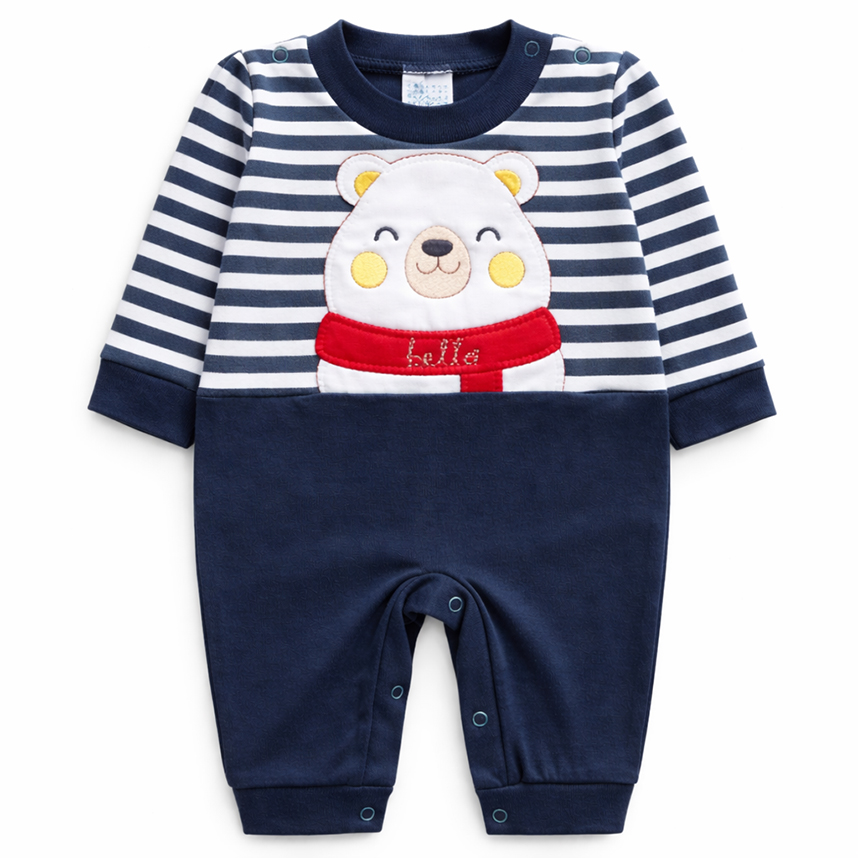 Macacão Longo Bebê Petutinha Listras E Bordado Urso